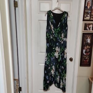 White House Black Market High Low Dress - Black and Green Floral